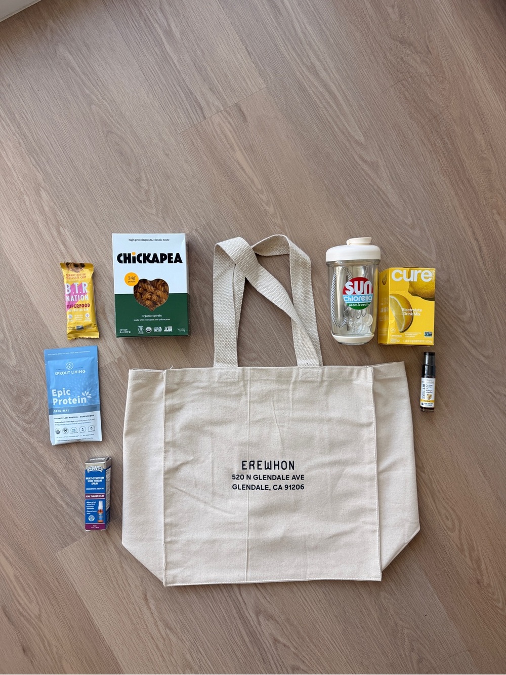 Erewhon Natural Canvas Tote Bag - Cream, Protein, Electrolytes, Supplements